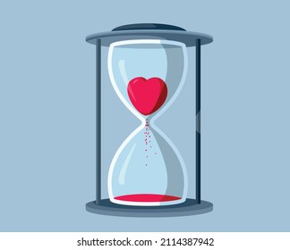 
Heart in Hourglass Vector Conceptual Illustration. Ephemeral love running out of time in metaphoric drawing representation 

