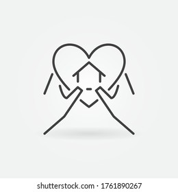 Heart with House in Hands line icon. Stay Home vector outline concept symbol