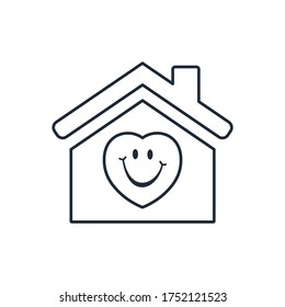 Corazón en la casa. Una casa feliz. Icono lineal vectorial aislado en fondo blanco.