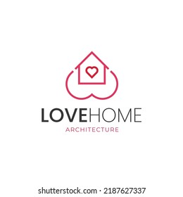 Heart and house icon love home linear logo design concept. Simple vector illustration