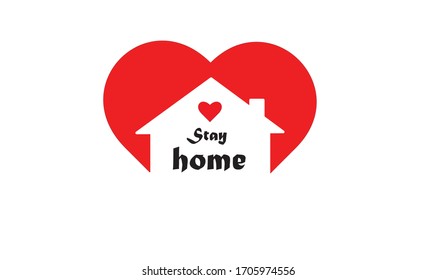  Heart and house logo with expression stay at home .Protection campaign or measure from coronavirus