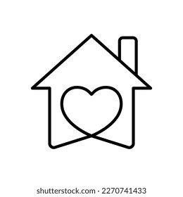 Heart with a house on the background of line icons. Valentine's day, February 14, date, romance, communication. Relationship concept. Vector line icon on white background