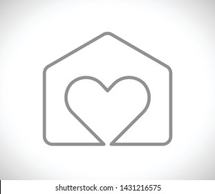 Heart In House Outline Logo Icon