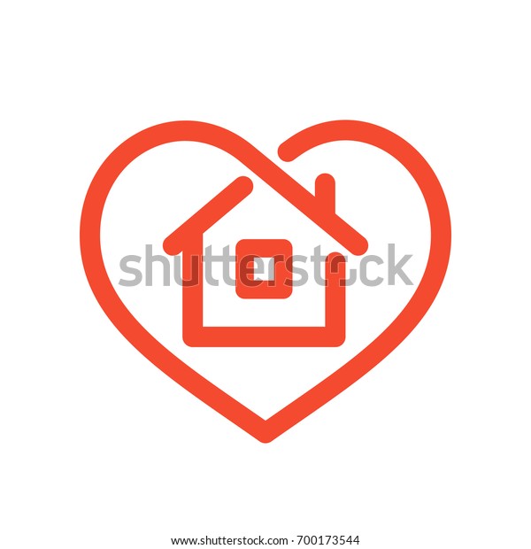 心脏与房子形状内线样式图标 爱家符号 矢量插图隔离在白色背景库存矢量图 免版税