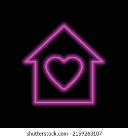 Heart, house vector simple icon. Flat design. Purple neon style on black background.ai