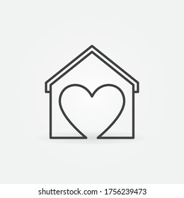 Heart with House vector simple line icon. Stay at Home vector concept sign in outline style
