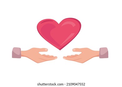 Heart hovering over the hand. Vector cartoon illustration. Love concept. - Shutterstock ID 2109047552