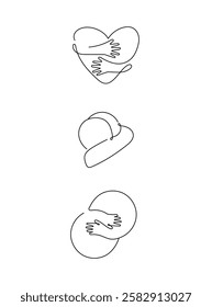 Heart Hug Continuous Line Icon. Circle Hug Monoline Icon.
Abstract Embrace Line Art Icon. Editable Stroke.