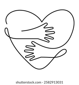 Heart Hug Continuous Line Icon. Circle Hug Monoline Icon.
Abstract Embrace Line Art Icon. Editable Stroke.