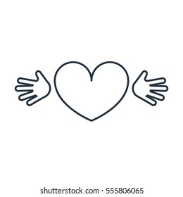 Heart hug isolated line icon on white background