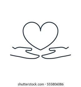 Heart hug isolated line icon on white background