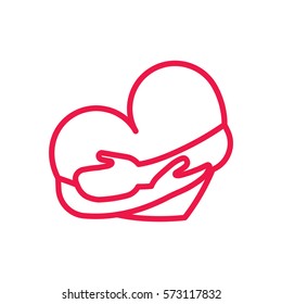 heart hug thin line red icon on white background, happy valentine day