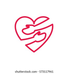 heart hug thin line red icon on white background, happy valentine day