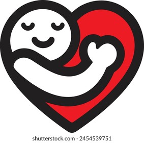 Corazón con los brazos abrazados icono del Vector. Abrazo lindo del personaje del corazón de la historieta. Ámate a ti mismo. Ilustración vectorial de autocuidado y felicidad.