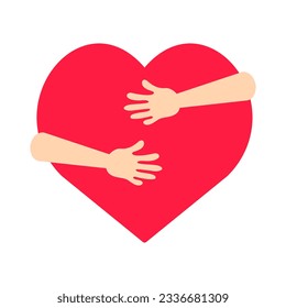Heart Hugging Hands Isolated Vector Illustration