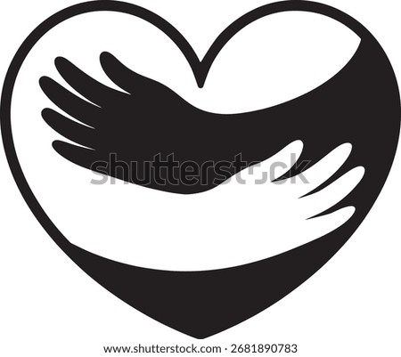 Heart with hugging hands vector illustration. Symbol of love, care, compassion, support, kindness, friendship, and unity. Perfect for charity, healthcare, and social awareness designs.