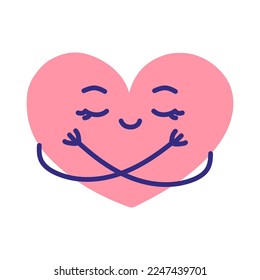 Heart hugging itself. Self care, love yourself concept vector illustration. International Women's day card.