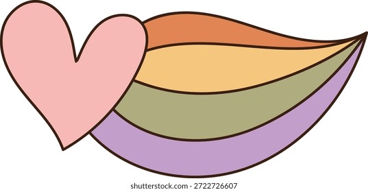 Hoja en capas que abraza el corazón con línea curva, contorno liso y contorno atrevido. Símbolo de amor ecológico, bienestar, nutrición, armonía, compasión y crecimiento. Ilustración vectorial de dibujos animados.