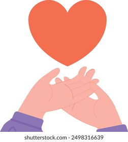 Corazón en mano humana. Icono de color de la caridad. Símbolo del voluntario aislado en el fondo blanco