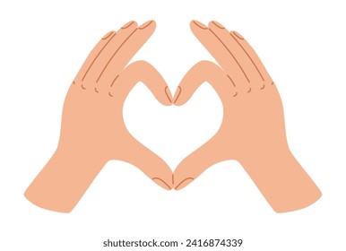 Señal de la mano humana del corazón. Gesto de amor. Dale y comparte tu amor. Ilustración del vector con estilo dibujado a mano