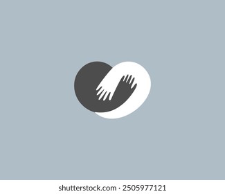 Un corazón de manos humanas logotipo de Vector. Abrazo amor cuidado signo plano.