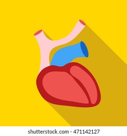 Heart human icon in flat style with long shadow. Human organs symbol