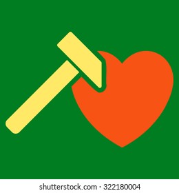 Heart Hummer vector icon. Style is bicolor flat symbol, orange and yellow colors, rounded angles, green background.