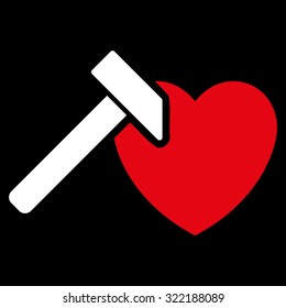 Heart Hummer vector icon. Style is bicolor flat symbol, red and white colors, rounded angles, black background.