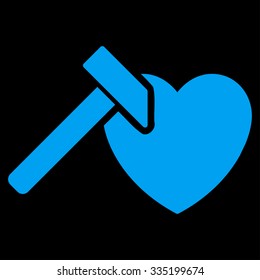 Heart Hummer vector icon. Style is flat symbol, blue color, rounded angles, black background.