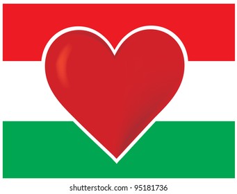Heart Hungary Flag An image of the Hungarian flag, with a big red heart at the center.