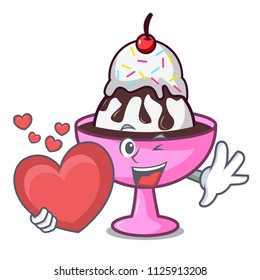 With heart ice cream sundae mascot cartoon