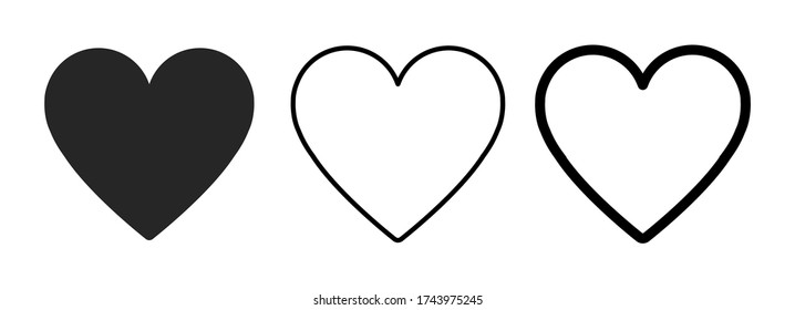 Heart icon in 3 types. Heart illustration.