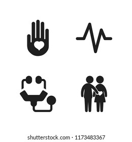 heart icon. 4 heart vector icons set. heartbeat, couple in love and stethoscope icons for web and design about heart theme