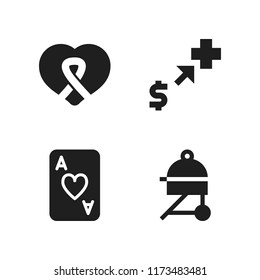 heart icon. 4 heart vector icons set. bbq, awareness ribbon inside a heart and ace of hearts icons for web and design about heart theme