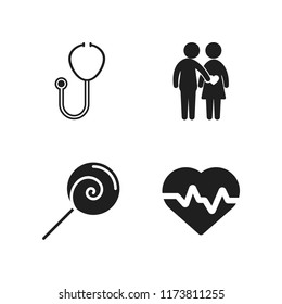 heart icon. 4 heart vector icons set. cardiology tool, couple in love and lollipop icons for web and design about heart theme