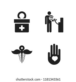 heart icon. 4 heart vector icons set. heart on the palm, pharmacy icon and donation icons for web and design about heart theme