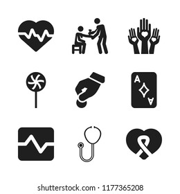 heart icon. 9 heart vector icons set. ace of diamonds, awareness ribbon inside a heart and health care icons for web and design about heart theme