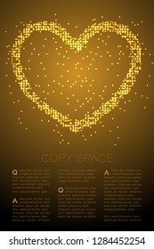 Heart icon Abstract Geometric Bokeh light circle dot pixel pattern, Valentine's day concept design gold color illustration isolated on gold gradient background with copy space, vector