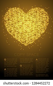 Heart icon Abstract Geometric Bokeh light circle dot pixel pattern, Valentine's day concept design gold color illustration isolated on gold gradient background with copy space, vector