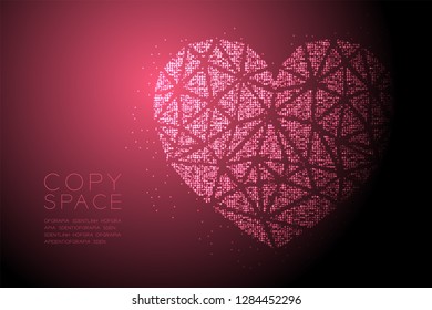Heart icon Abstract Geometric Bokeh light circle dot pixel pattern, Valentine's day concept design pink color illustration isolated on pink gradient background with copy space, vector