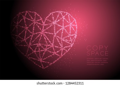 Heart icon Abstract Geometric Bokeh light circle dot pixel pattern, Valentine's day concept design pink color illustration isolated on pink gradient background with copy space, vector