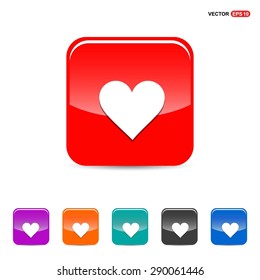 heart icon - abstract logo type icon - red, orange, turquoise, black and blue 3d button background. Vector illustration