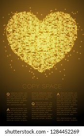 Heart icon Abstract Shiny Bokeh light star pattern, Valentine's day concept design gold color illustration isolated on brown gradient background with copy space, vector eps 10