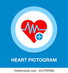 Heart icon with add sign, Heartbeat symbol, ecg or ekg heart beat illustration