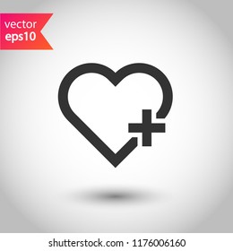 Heart icon. Add heart vector sign. Plus love linear heart icon. Valentines day heart icon. EPS 10 flat symbol