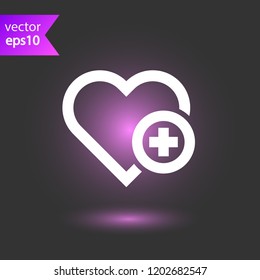 Heart icon. Add heart vector sign. Plus love linear heart icon. Valentines day heart icon. EPS 10 flat symbol