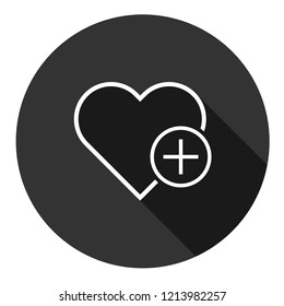 Heart icon. Add heart vector sign. Plus love linear heart icon. Valentines day heart icon. EPS 10 flat symbol. Gray icon with shadow.