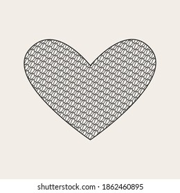 Heart icon. Addicted to coffee concept.  Outline decorative element with coffee beans pattern inside. White background, vector 10