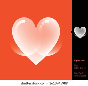 Heart icon alpha icon - vector illustrations for branding, web design, presentation, logo, banners. Transparent gradient icon on random background, pixel-aligned on 96x96 pixel.