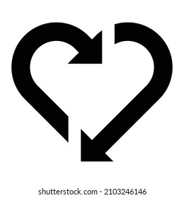 heart icon with arrows, love symbol, hearth with repeat arrow, recycle sign